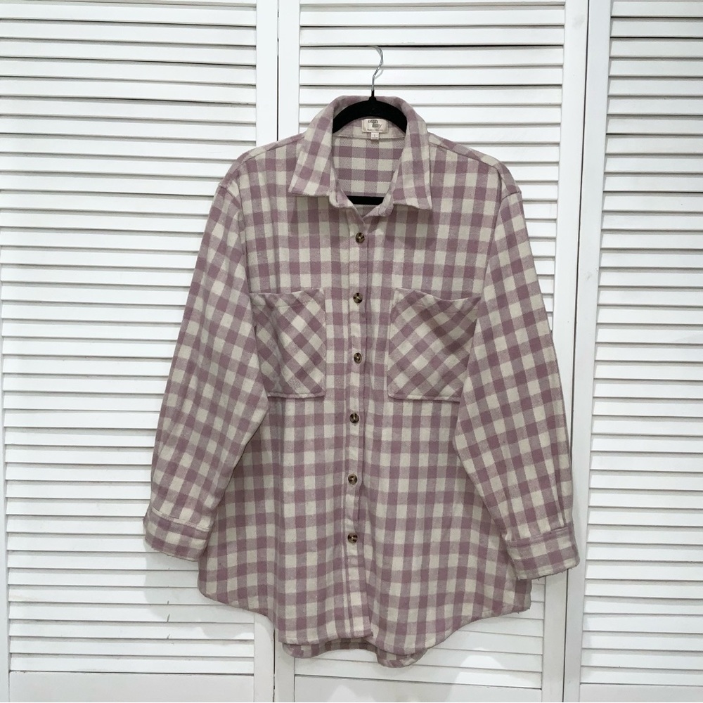 Dizzy Lizzy Purple and Cream Plaid Button Down Jacket Shacket